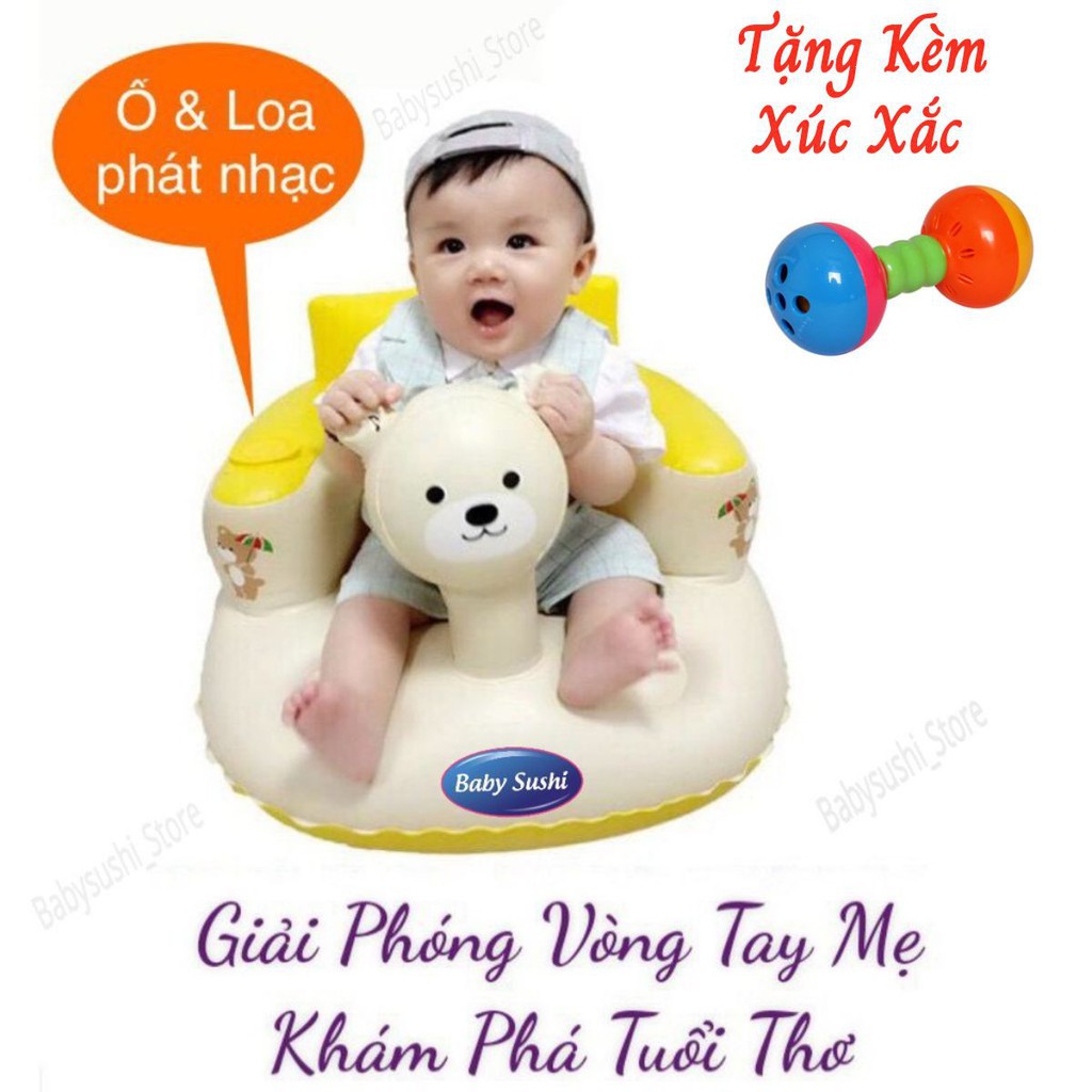 Ghế tập ngồi cho bé đa chức năng,ghế hơi phát nhạc giúp bé thích thú và ham ăn GẤU VÀNG KHÔNG NHẠC