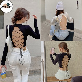 Áo Hở Lưng Cột Dây Tay Dài Form Rộng Bigisze Dưới 80Kg Cổ Cao Cột Nơ Sau Lưng "HLĐD"