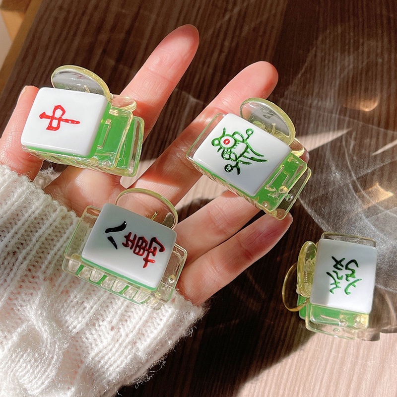 Kẹp Tóc Mạt Chược Trong Suốt Vui Nhộn Phong Cách Hàn Quốc Cho Nữ