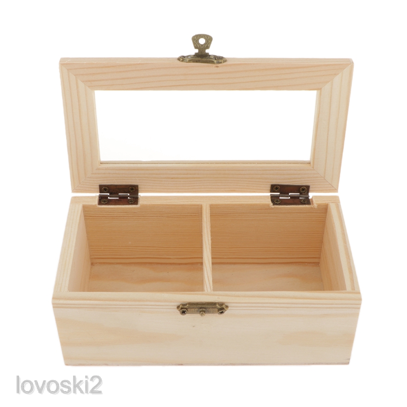 Wooden Natural Wooden Jewelry Box Tea Box Storage Box w/ Clasp 2 Grids
