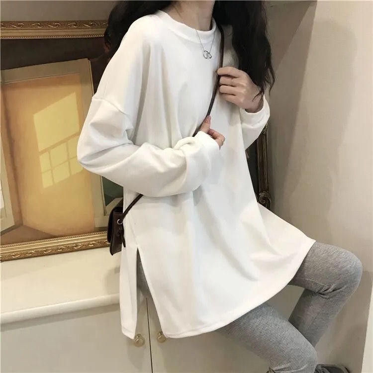 Áo Thun COZOK Tay Dài Cổ Tròn Xẻ Tà Thời Trang Dễ Phối Đồ Cho Nữ