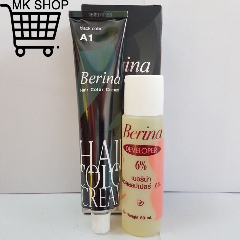 Thuốc Nhuộm Tóc Đen, Nâu Berina A1,A2 Thái Lan 60ml - phủ bạc