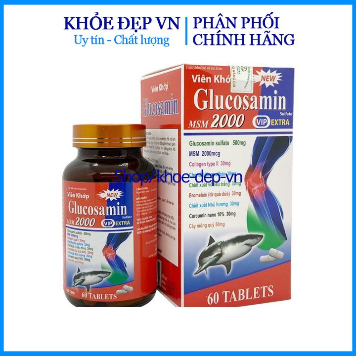 Viên khớp Glucosamin MSM 2000mg giảm đau nhức mỏi xương khớp - Lọ 60 viên