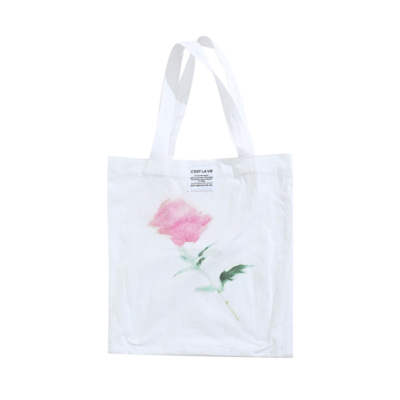 Túi vải hoa hồng in retro đơn giản túi tote dung tích lớn sang trọng