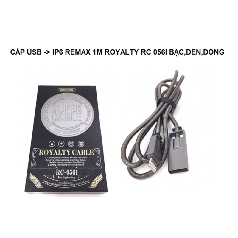 DÂY CÁP SẠC IPHONE IPAD REMAX ROYALTY RC - 056i CHÍNH HÃNG HỖ TRỢ SẠC NHANH