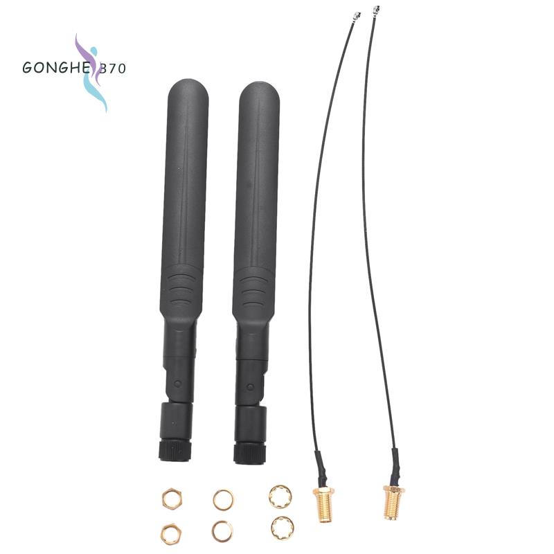 2 Cáp nối quang 20cm 8 Inch U.FL sang cổng RP-SMA và ăng ten wifi băng tần kép 2.4GHz 5GHz 5.8GHz 8DBi đầu RP-SMA