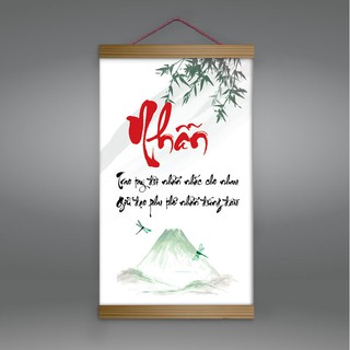 [Siêu rẻ] Tranh canvas thả nẹp gỗ chữ “Nhẫn” R3982 - tặng vòng phong thủy