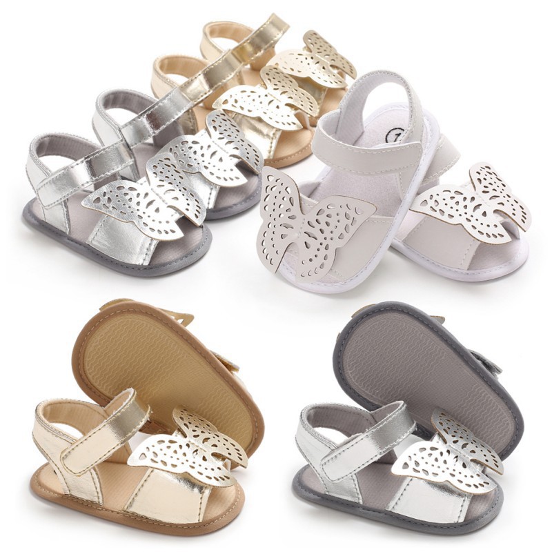 Giày sandals vải da đính bươm bướm xinh xắn cho bé