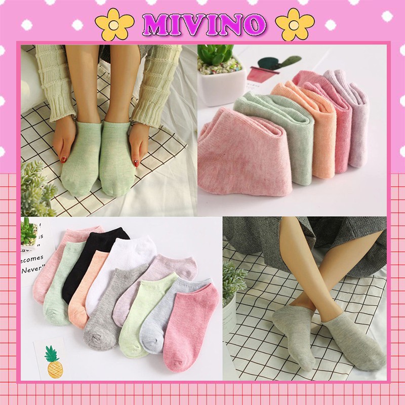 Vớ nữ cổ ngắn Mivino tất nữ cotton xuất nhật nhiều màu cute CT5