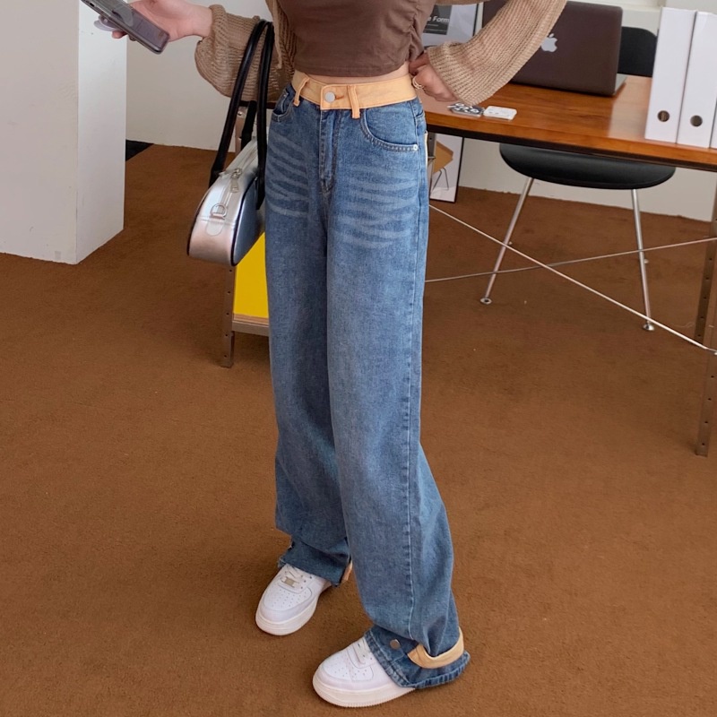 Quần jean ống rộng lưng cao dễ phối đồ thời trang mùa hè cho nữ