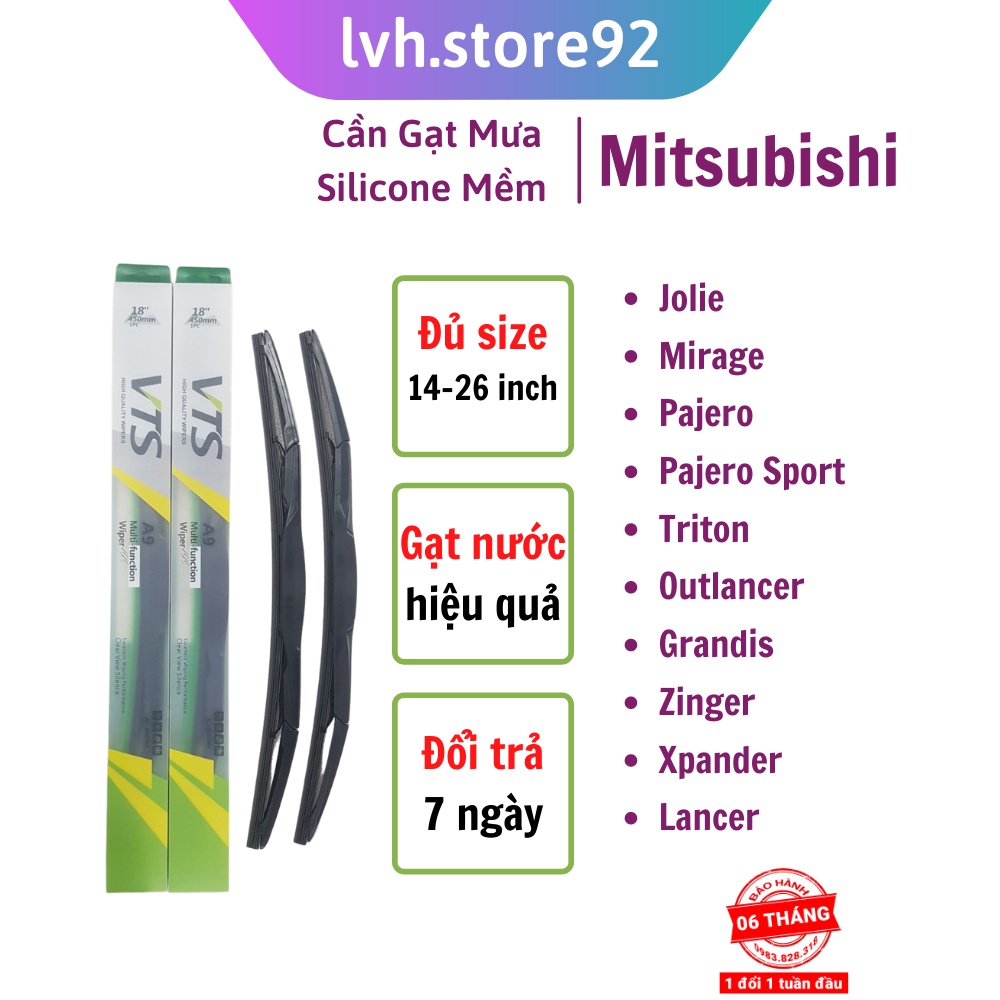 Cần gạt mưa ô tô Mitsubishi Jolie, Mirage, Pajero, Triton, Thanh 3 khúc A9 Lưỡi Silicone BH 6 tháng - lvh.store92