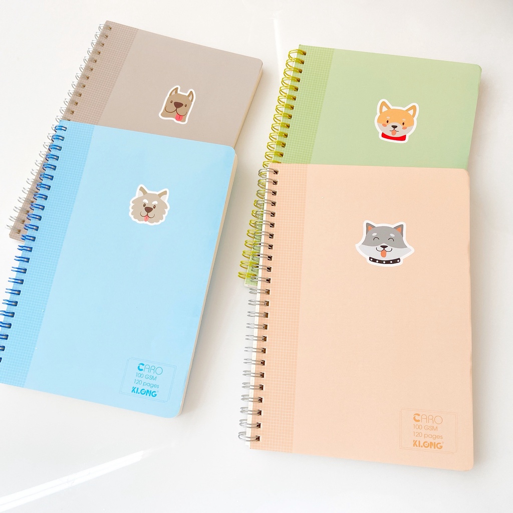 Combo 2 Sổ Size A5 Lò Xo 120 Trang Caro Kẻ ngang 100GSM KLONG Làm Bullet Journal và Planner Sổ Tay