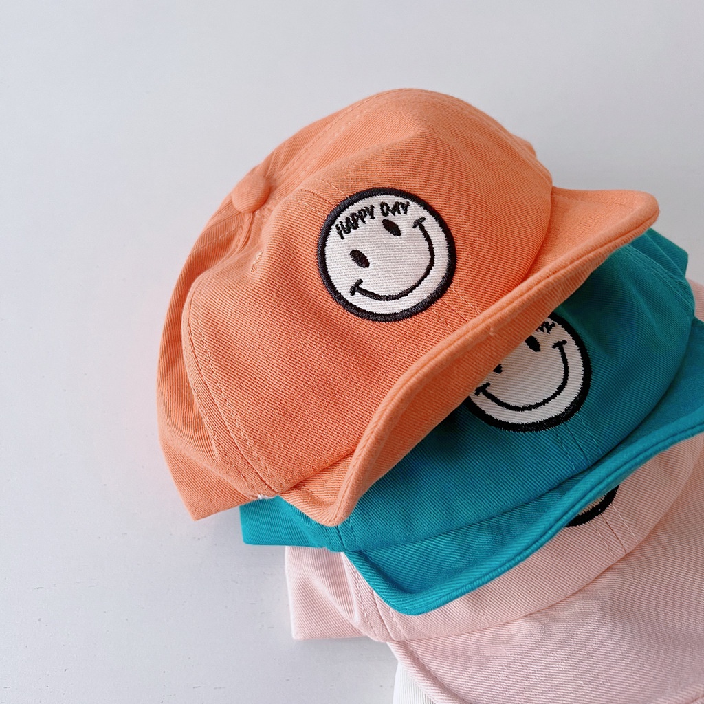 Nón Kết Thêu Hình Mặt Cười Dễ Thương Thời Trang Mùa Hè Cho Bé