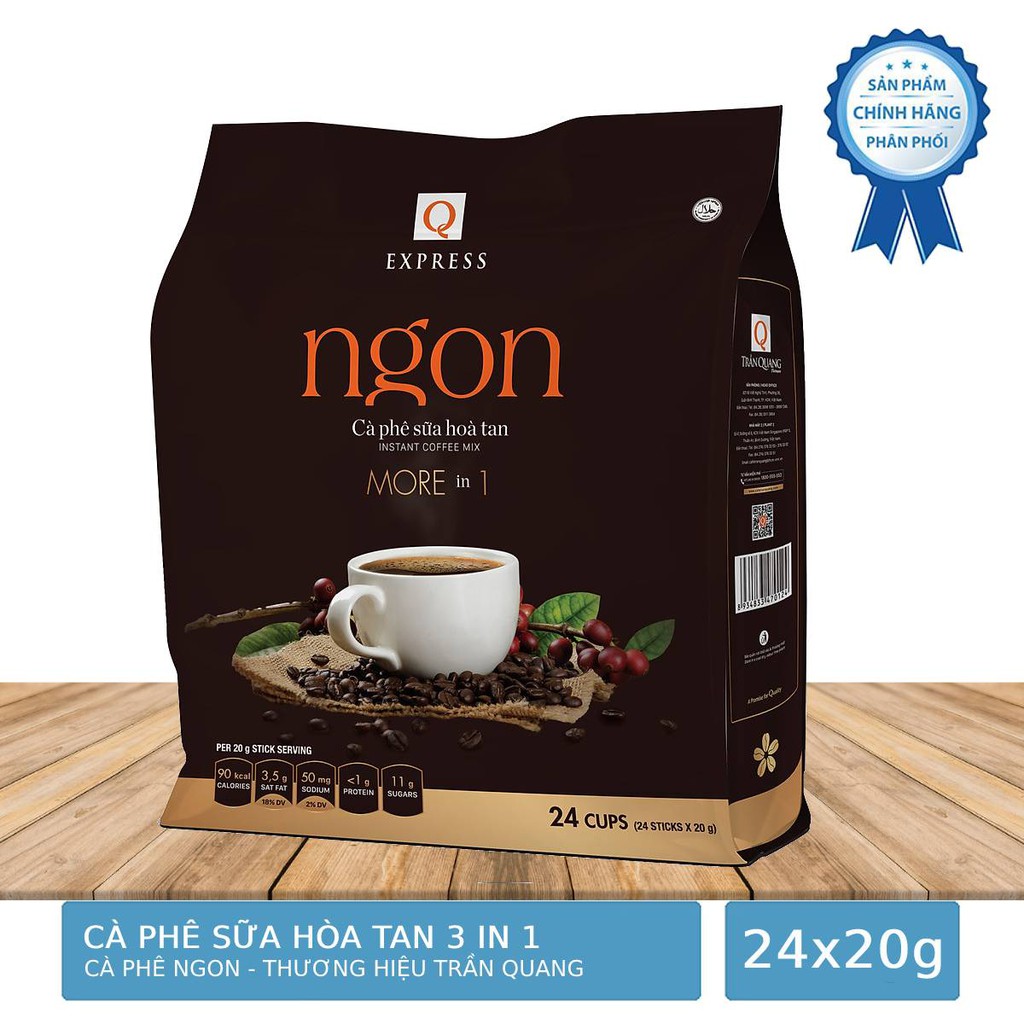 Bịch 24 Gói Cà Phê Sữa Hòa Tan 3 in 1 Q Express Ngon Trần Quang 20g
