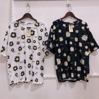 [hàng sẵn] ÁO THUN HOA CÚC KIỂU DÁNG ÁO THUN RỘNG LOANG ĐEN TRẮNG - ÁO PHÔNG TAY LỠ