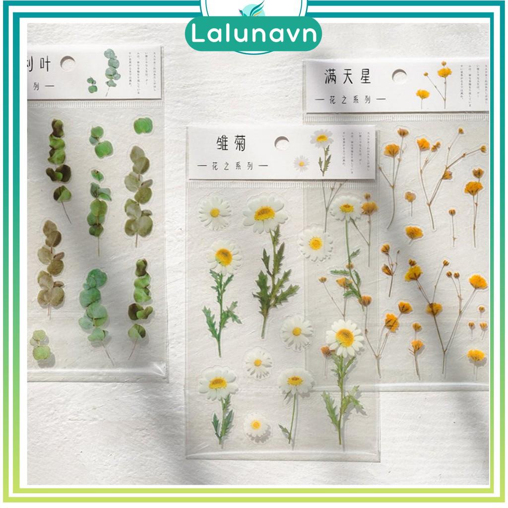 Tờ nhãn dán họa tiết hoa cỏ tươi tắn sticker dùng để trang trí sổ tay Lalunavn -A15