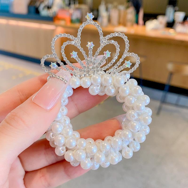 Dây buộc tóc vòng ngọc trai nhân tạo vương niệm cho bé, dây chun buộc tóc vương niệm đính đá ( giao ngẫu nhiên hình )