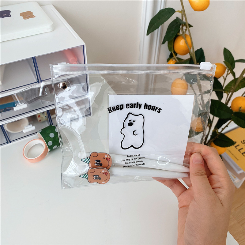 Túi đựng màu trong suốt họa tiết hoa và gấu kiểu Hàn Quốc dễ thương | BigBuy360 - bigbuy360.vn