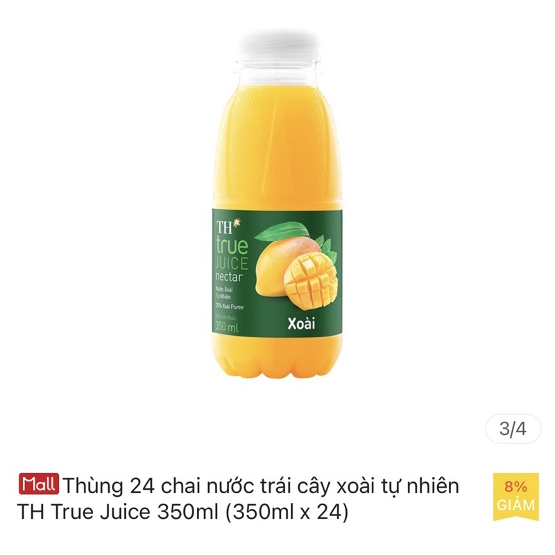 Thùng 24 chai nước trái cây xoài tự nhiên TH True Juice 350ml (350ml x 24)
