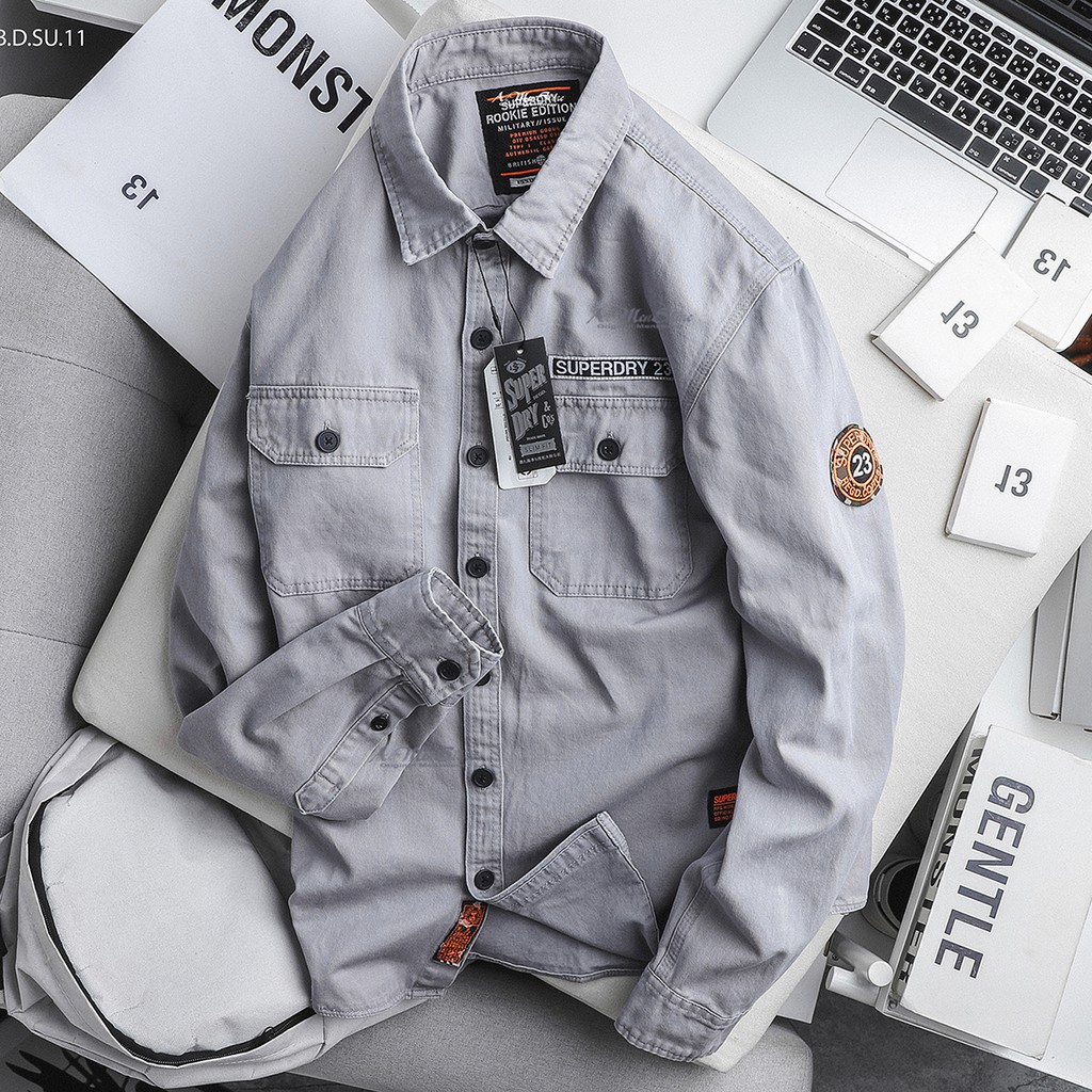 Áo sơ mi denim nam màu cỏ úa mẫu mới nhất 2020 chính háng thời trang nam Musland