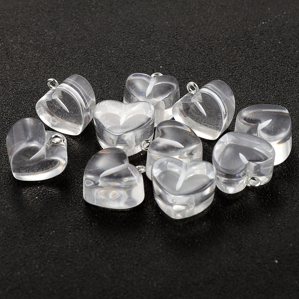 Bộ 10 hạt cườm làm mặt vòng cổ hình trái tim 3D trong suốt