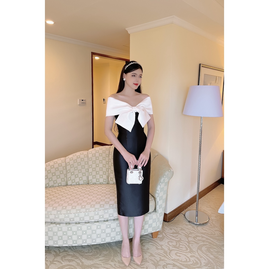 Váy Trễ Vai Tiểu Thư Dáng Dài Đầm Thiết Kế Chất Tapta Ôm Eo Tôn Dáng Sang Chảnh_Lerin V186