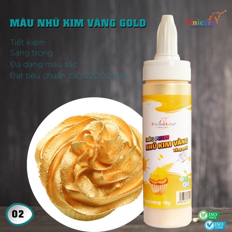 MÀU THỰC PHẨM UNICORN COLOR VÀNG GOLD - MS 02 - 10G (DẠNG BỘT NHŨ ÁNH KIM)