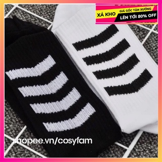 VỚ (TẤT) CỔ CAO OFFWHITE SOCKS TRẮNG ĐEN SỌC SAU VỚ BASIC - UNISEX ⛸