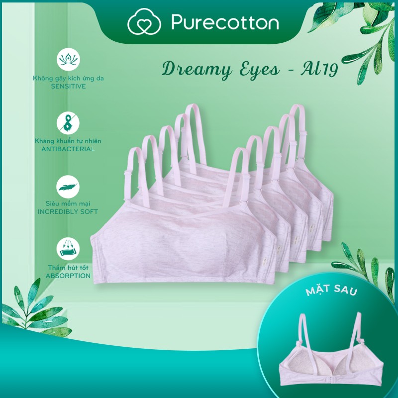 Combo 5 áo lót không gọng Purecotton cho bé gái chất liệu cotton cao cấp kiểu dáng cài sau có đệm mỏng PC021