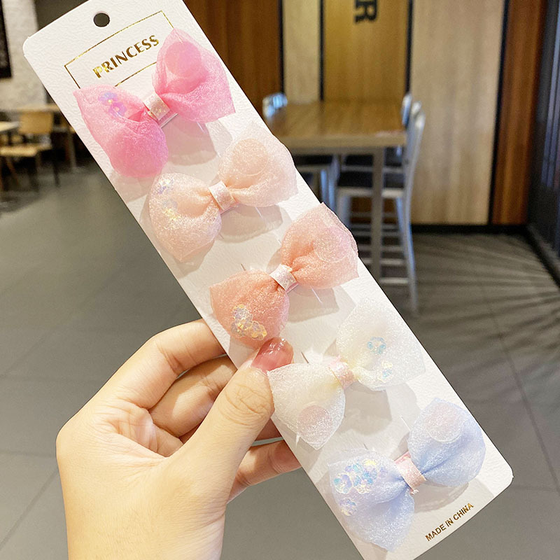 Kẹp tóc mỏ vịt đính nơ lưới đáng yêu cho trẻ em
