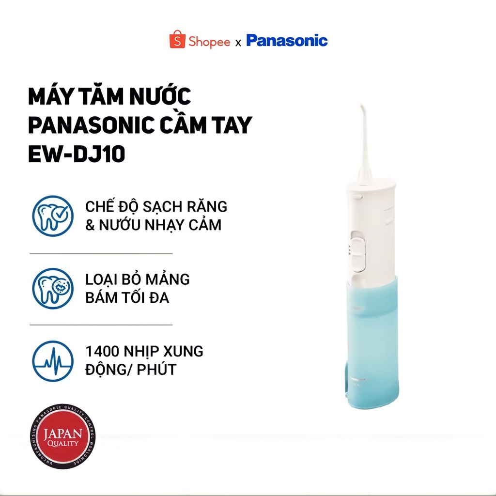 Máy Tăm Nước Cầm Tay Panasonic Dùng Pin EW-DJ10 - Làm Sạch Răng Nướu - Thiết Kế Nhỏ Gọn - Bảo Hành Chính Hãng 12 Tháng