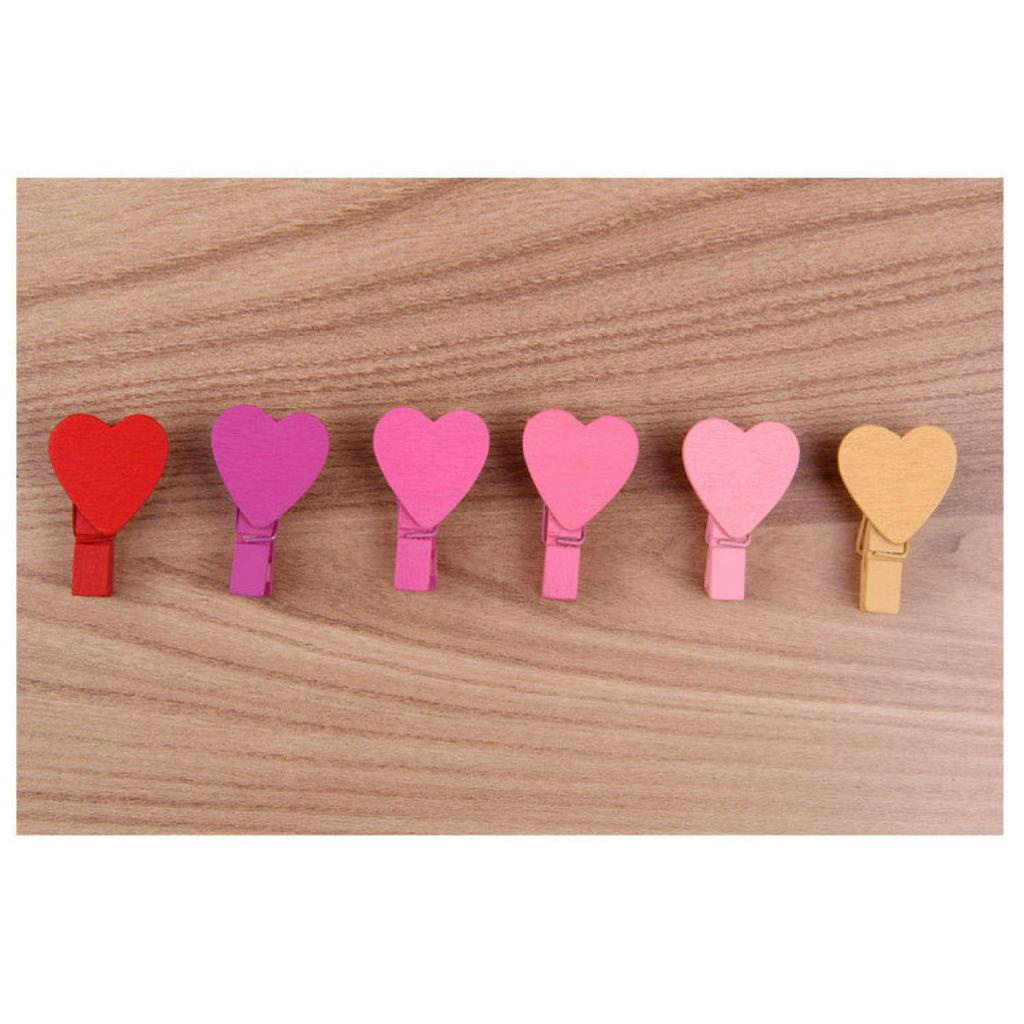 Set 12 Kẹp Ảnh Bằng Gỗ Hình Trái Tim