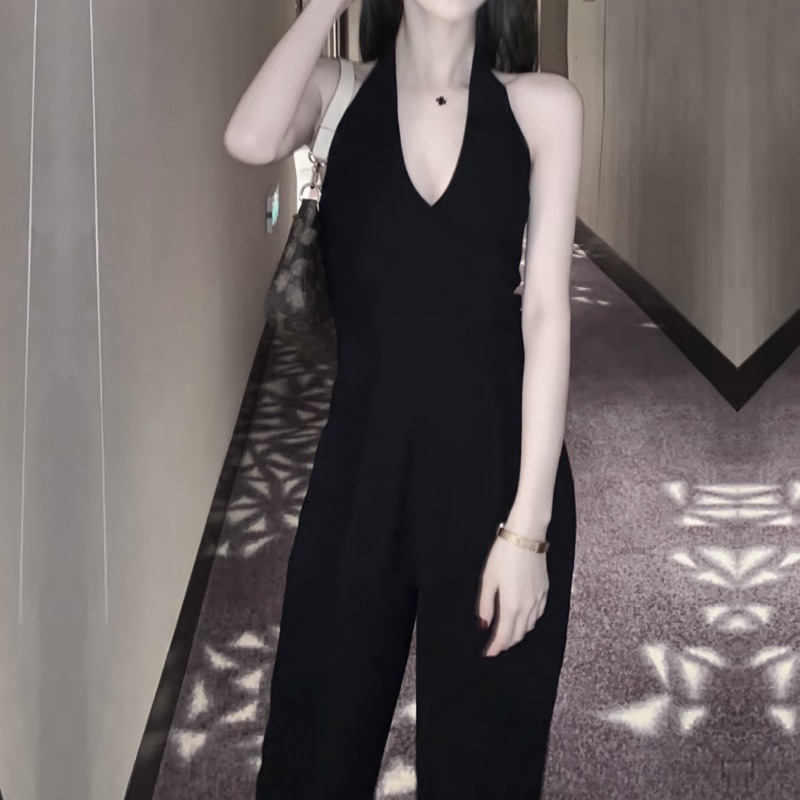 Set đồ nữ áo liền quần kiểu jumpsuit buộc cổ hở vai phong cách hàn quốc
