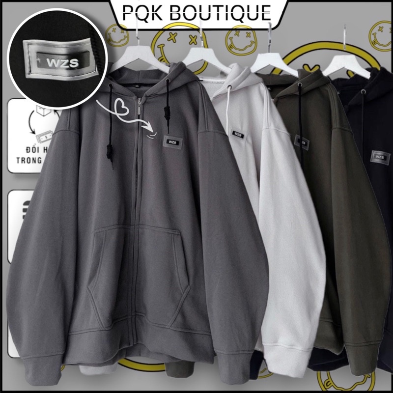 Áo Khoác Zip Kéo Unisex Màu Xám Tag Nhựa WZS -pqk boutique