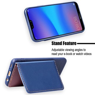 Ốp lưng da có ngăn đựng thẻ và giá đỡ hình lá cho Huawei Nova 3e