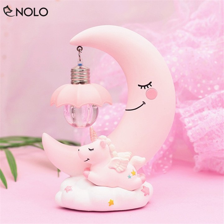 Đèn Ngủ Đèn Bàn Trang Trí Hình Ông Trăng Và Kỳ Lân Pony M0323 Chất Liệu Thạch Cao Nguồn Pin Tiểu