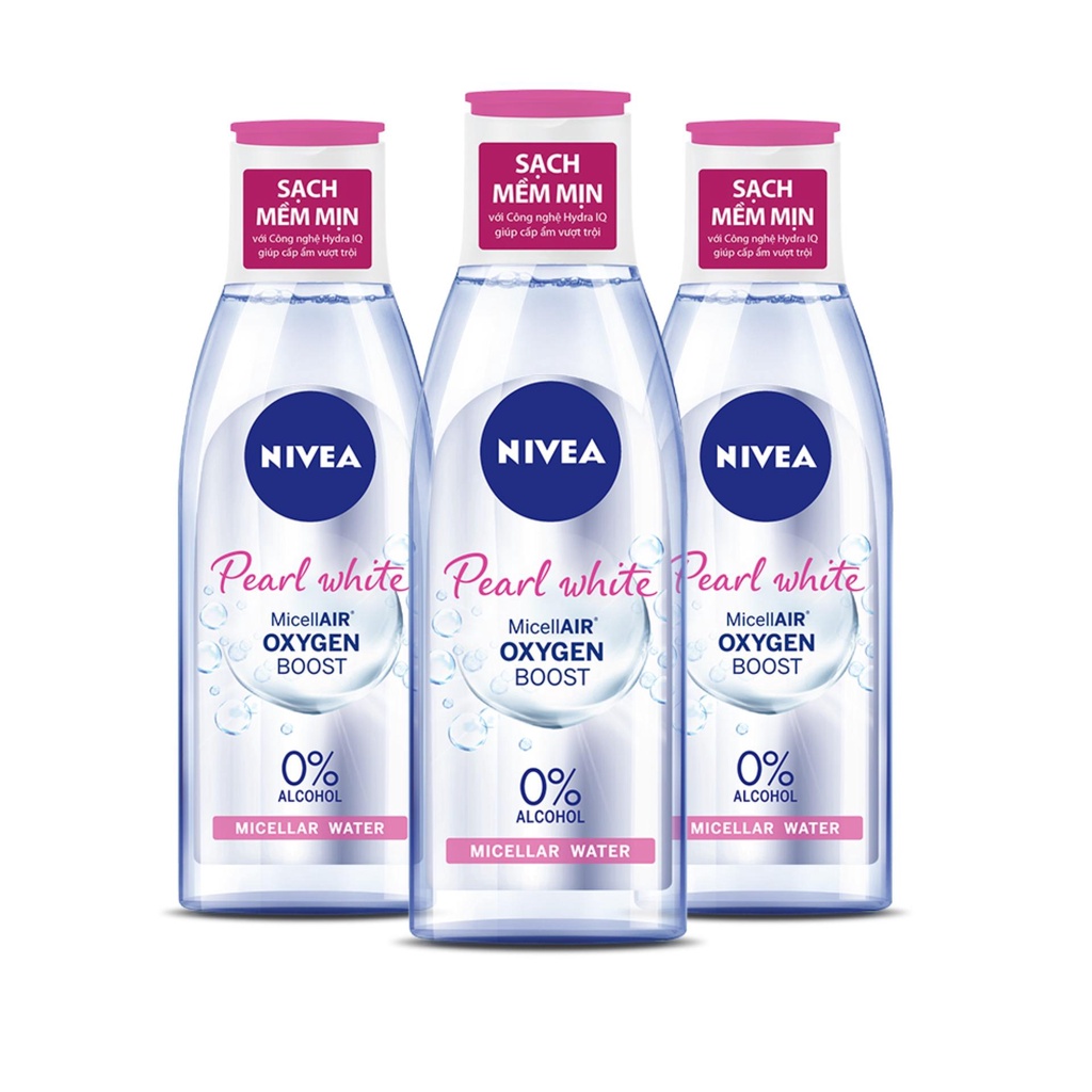 Nước tẩy trang dưỡng trắng da NIVEA Pearl White Micellar Water 200ml (Nivea hồng - Da khô)