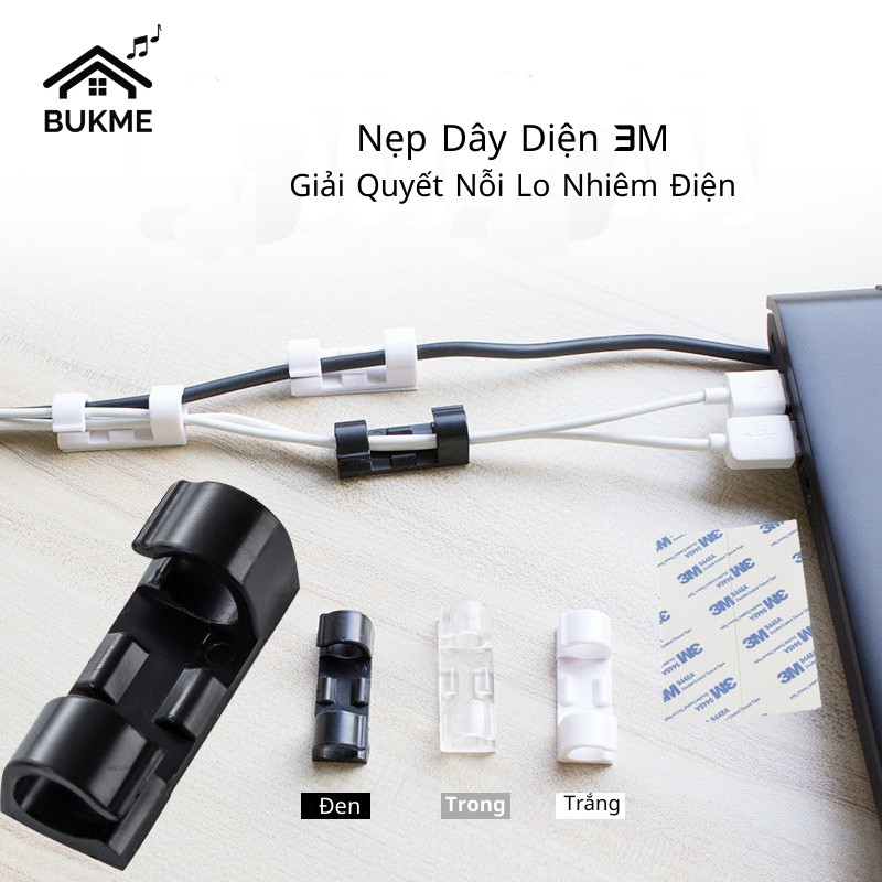 Nẹp dây điện dán tường siêu dính 3M, kẹp cố định dây cáp sạc, dây mạng chắc chắn bộ 20 cái