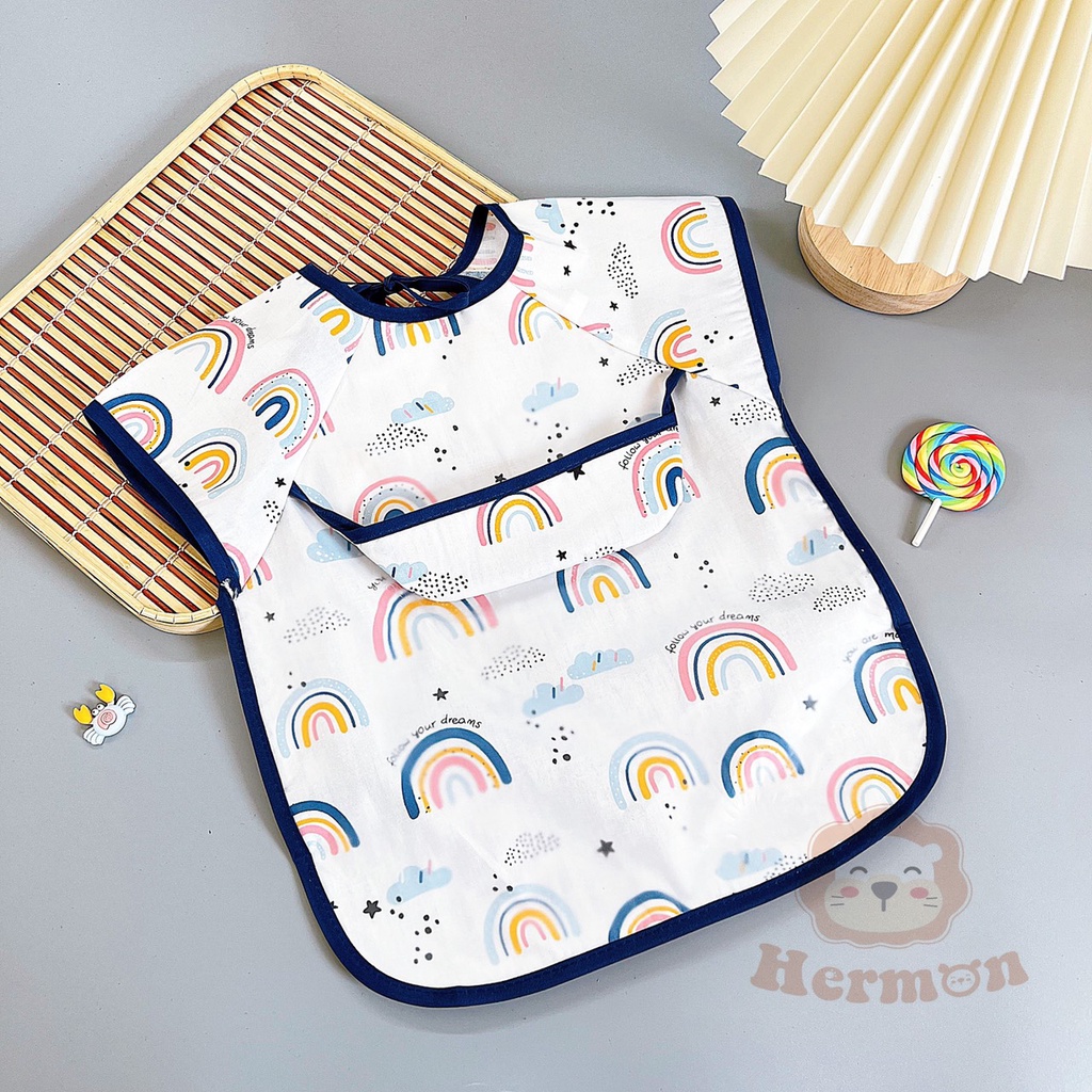 Áo yếm ăn dặm cộc tay có máng hứng phân phối chính hãng Bonbon mart