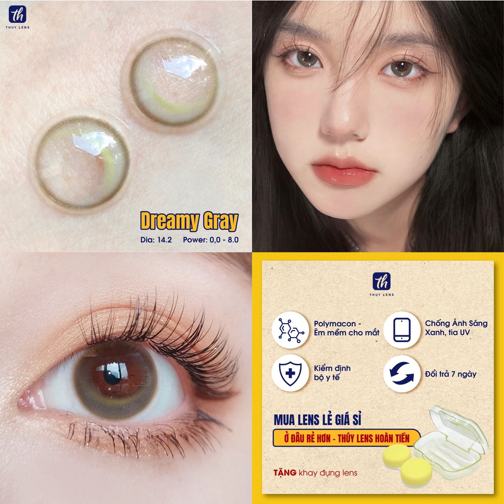 Kính áp tròng ZLENS cho mắt cận màu xám hiệu ứng filter độ cận từ 0 - 8 Dreamy Gray