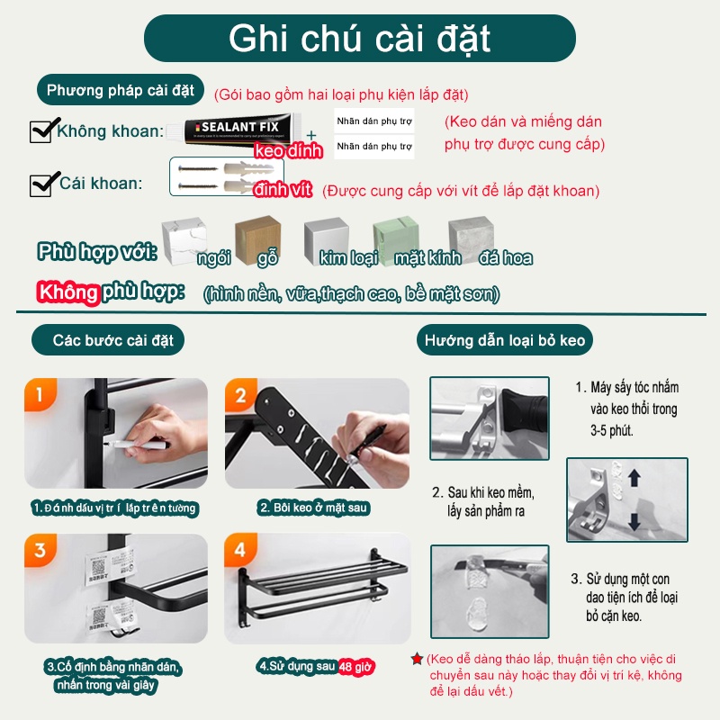 Giá treo khăn MEIDOO gắn tường không cần khoan cho phòng tắm