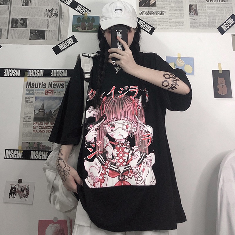 Fashion Female Tee Aesthetic Loose Women T-shirt Punk Dark Grunge Streetwear Ladies Gothic Top Tshirts Harajuku Clothes