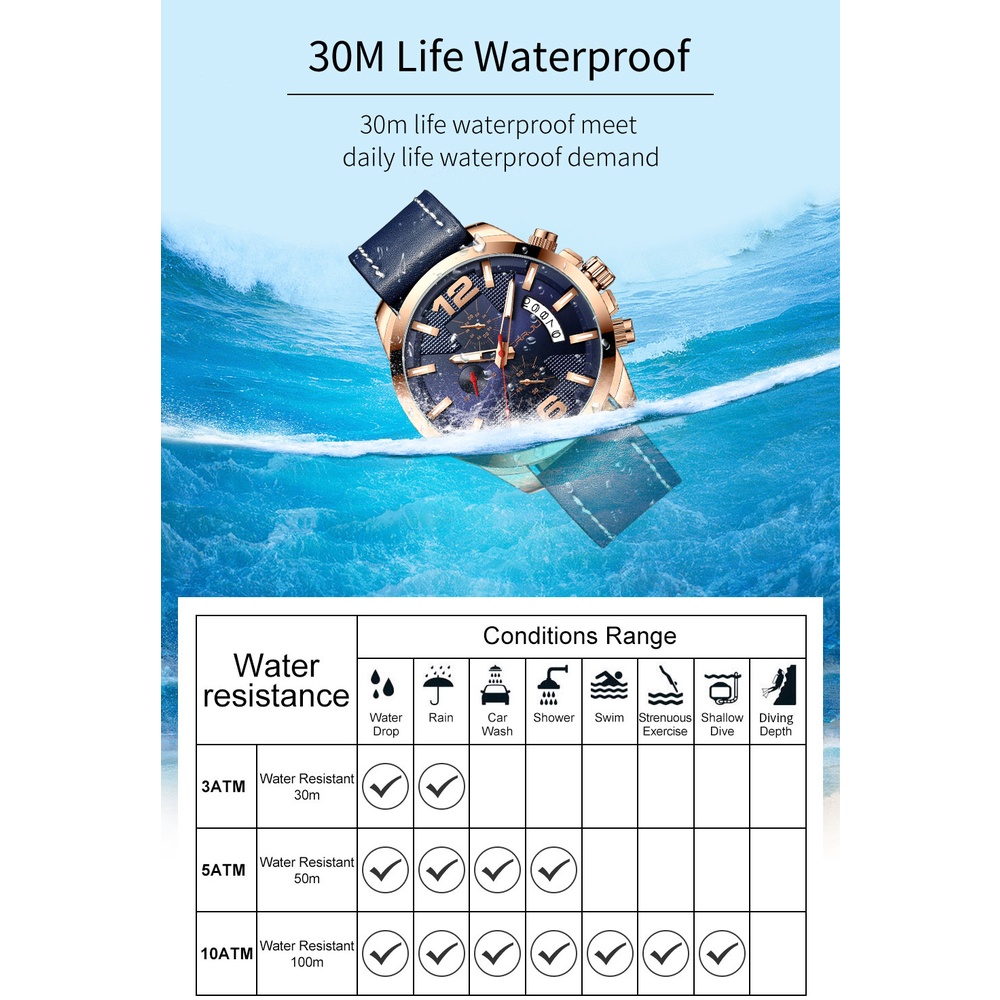 Đồng hồ nam CRRJU da thạch anh thời trang đa chức năng chống thấm nước 2285LX