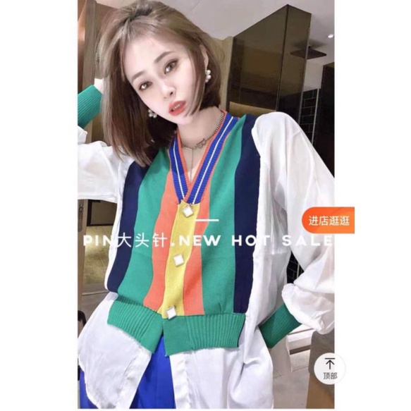 Áo len phối sơ mi nữ