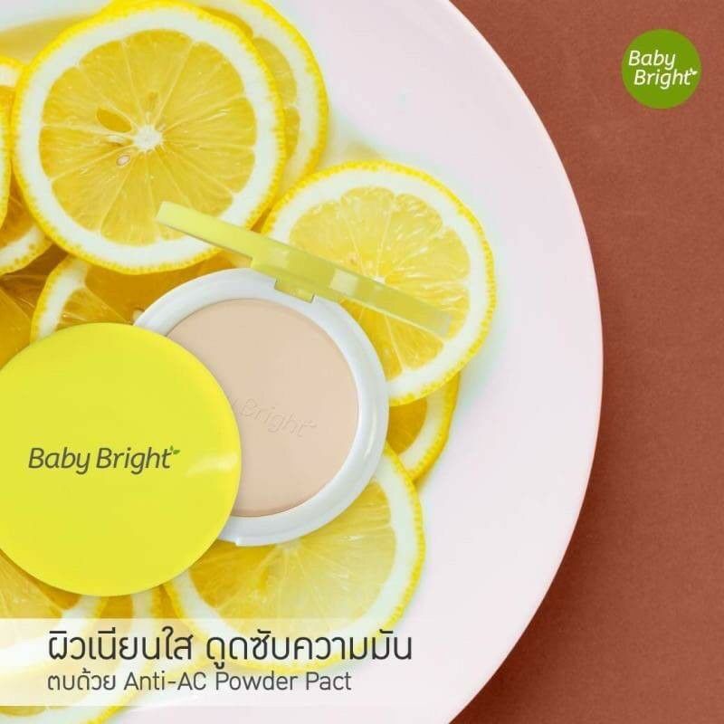 Phấn phủ dạng nén chiết xuất từ chanh và dầu cây trà Baby Bright Anti-AC Powder Pact 6g Thái Lan