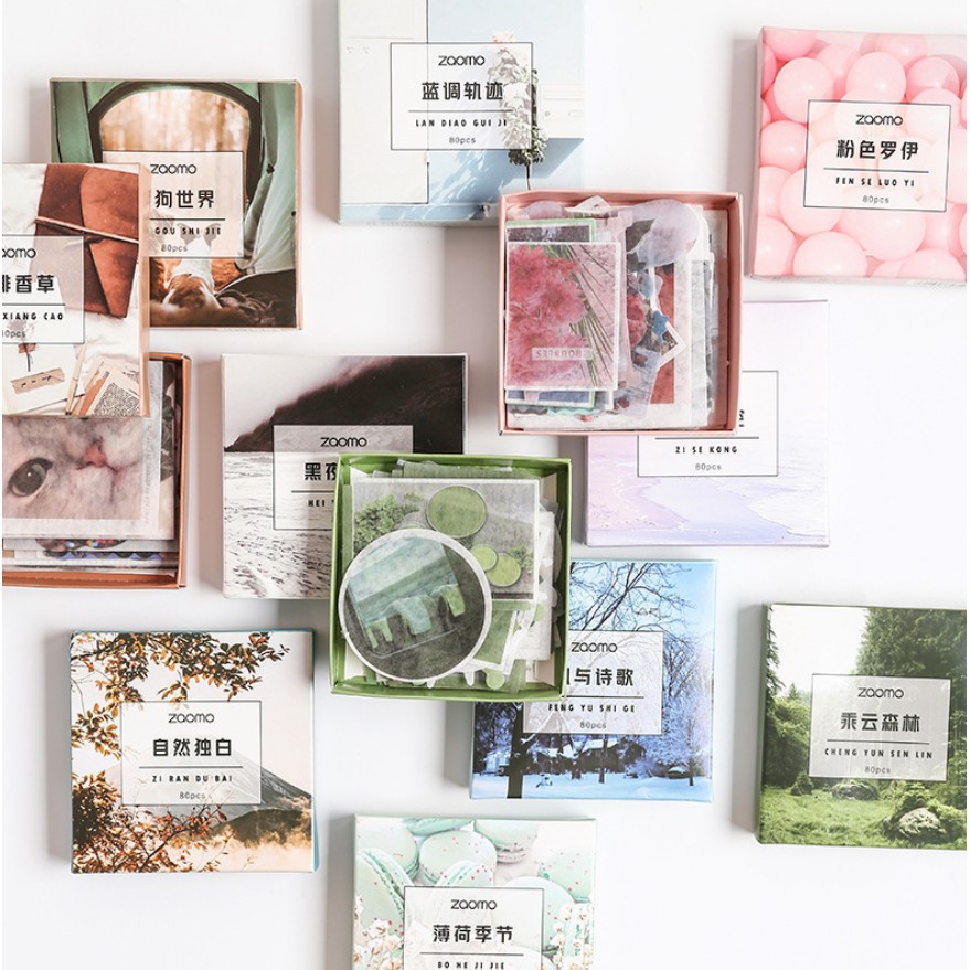 Hộp 80 sticker hoạ tiết phong cảnh Zaomo aesthetic dán sổ | BSB279