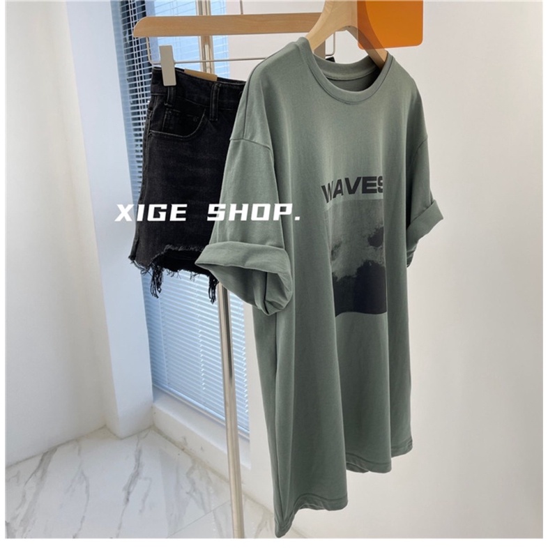 Áo phông 3158, áo thun tay lỡ form rộng chất cotton in chữ waves