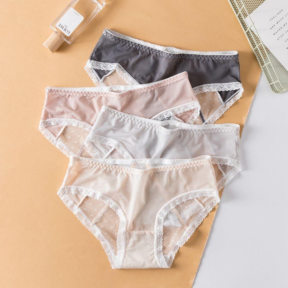 Mxgoods Quần Lót Cotton Lưng Thấp Phối Ren Lưới Thoáng Khí Họa Tiết Chấm Bi Phong Cách Hàn Quốc Cho Nữ