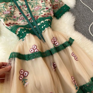 [ORDER] ĐẦM REN LƯỚI THÊU HOA CỘT NƠ