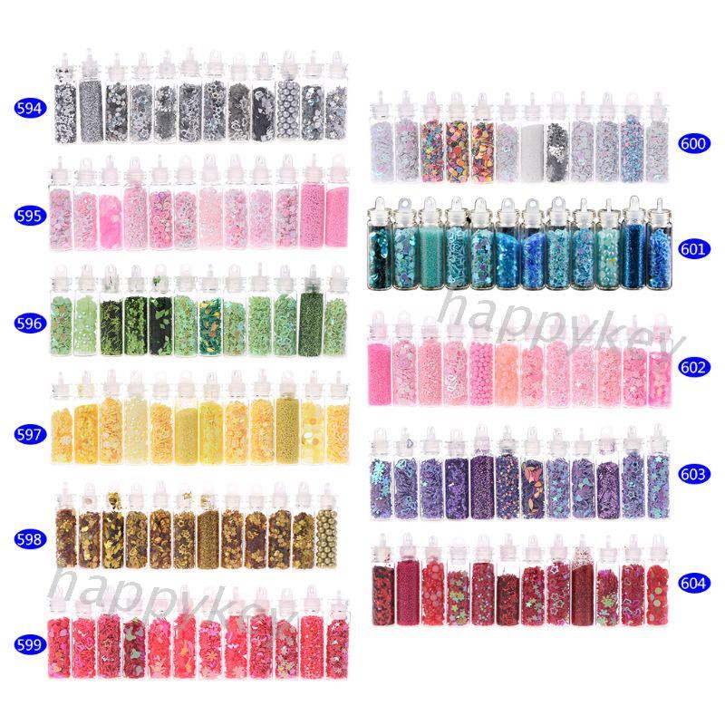 Set 12 lọ phụ kiện kim sa trang trí móng tay tiện dụng
